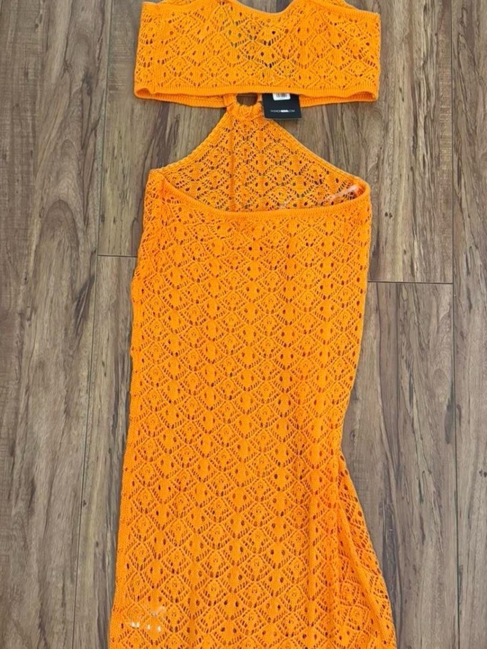 Fashion Nova Orange Crochet Cutout Midi Dress - Picture 4 of 5